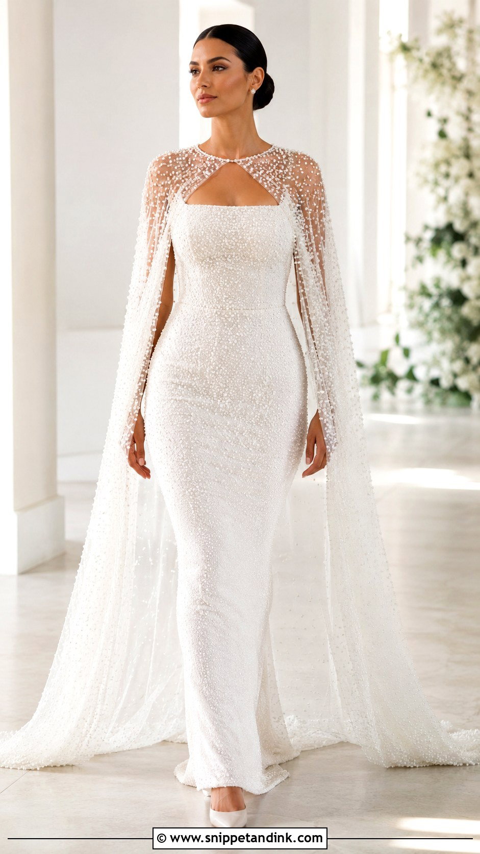 Pearl Beaded Wedding Dress With Cape - Snippet and Ink - 25 Pearl Beaded Wedding Dress Ideas