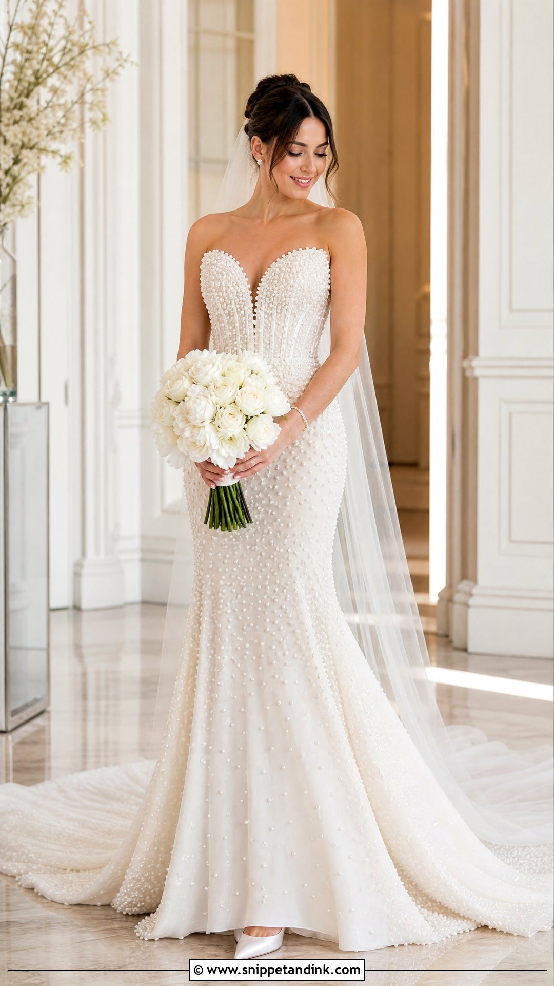 Pearl Beaded Wedding Dress With Cathedral Train - Snippet and Ink - 20 Wedding Dresses with Long Trains