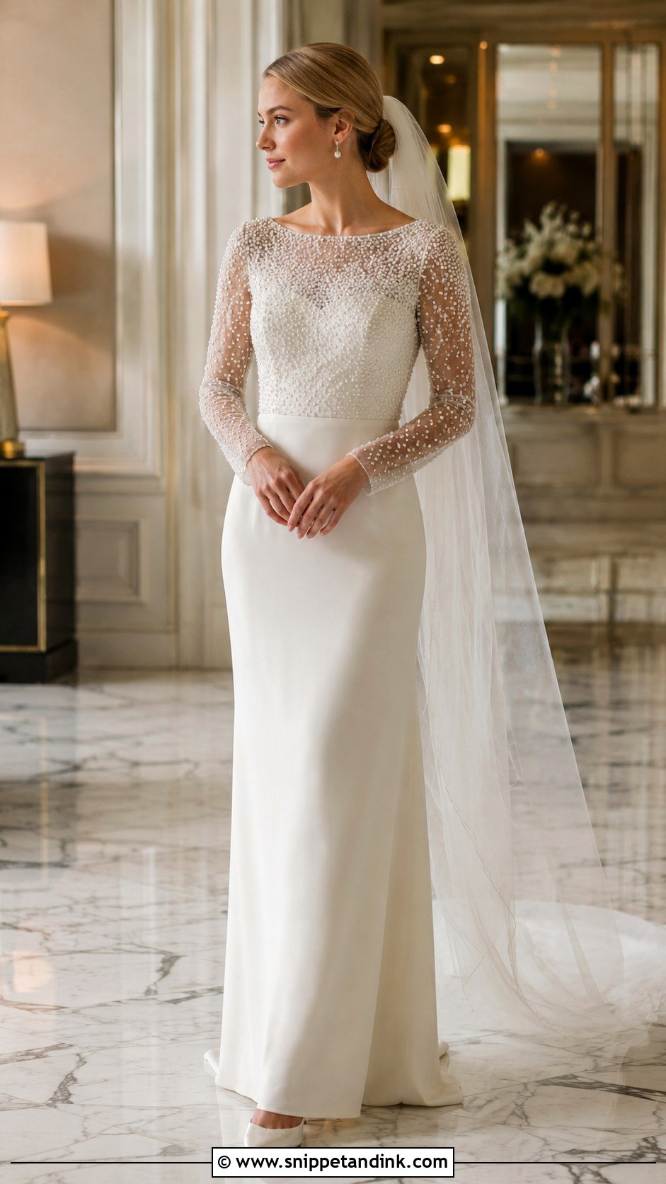 Pearl Beaded Wedding Dress With Sleeves - Snippet and Ink - 20 Classic Wedding Dress with Sleeves