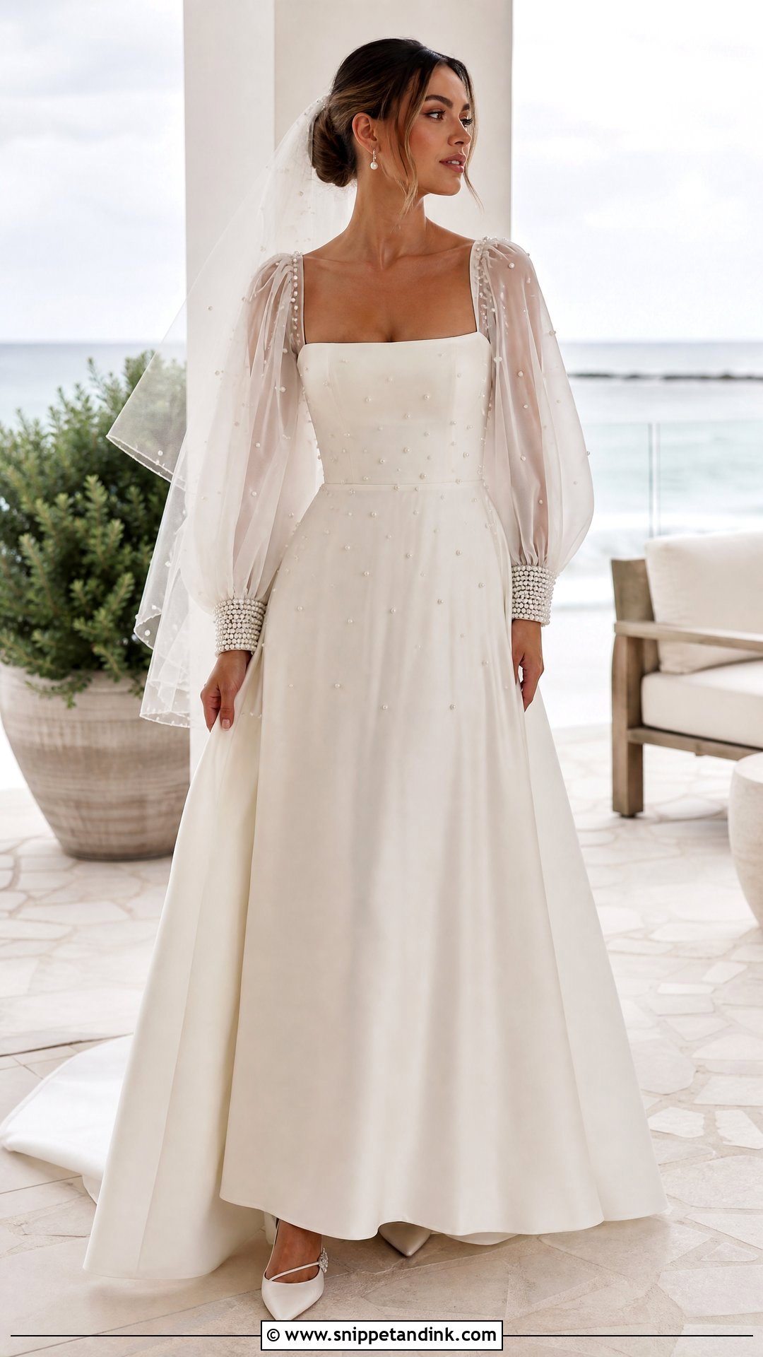 Pearl Bishop Sleeve Wedding Dress - Snippet and Ink - 20 Pearl Sleeve Wedding Dress Ideas