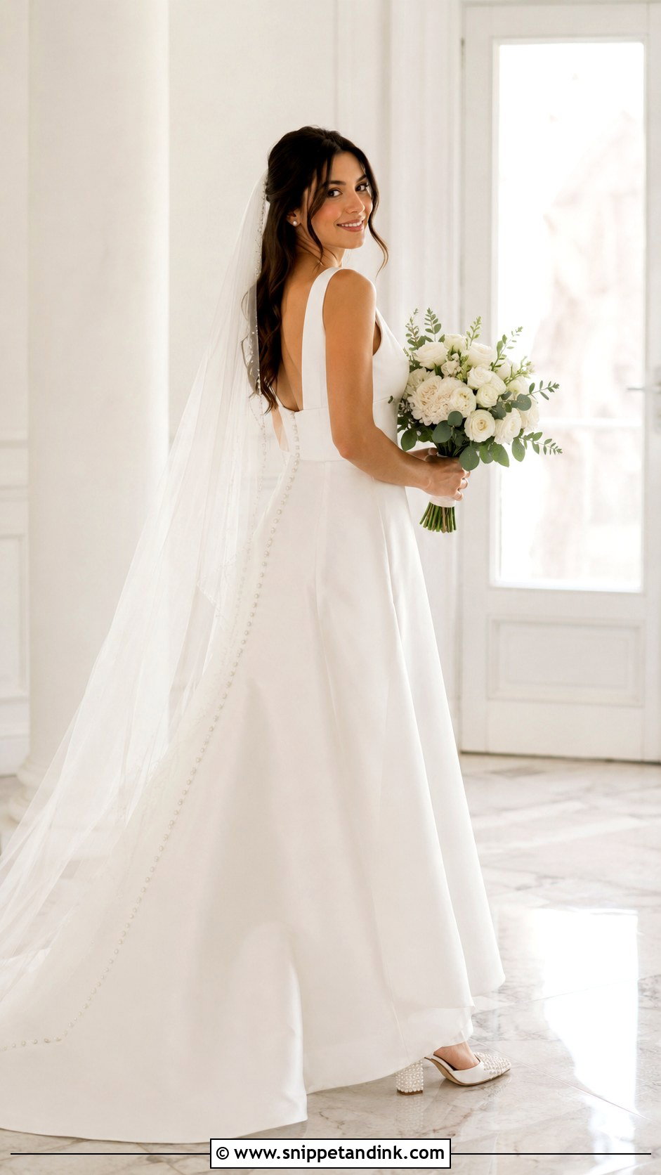Pearl Block Heels With A Line Bride Outfit - Snippet and Ink - 20 Heels Bride Ideas
