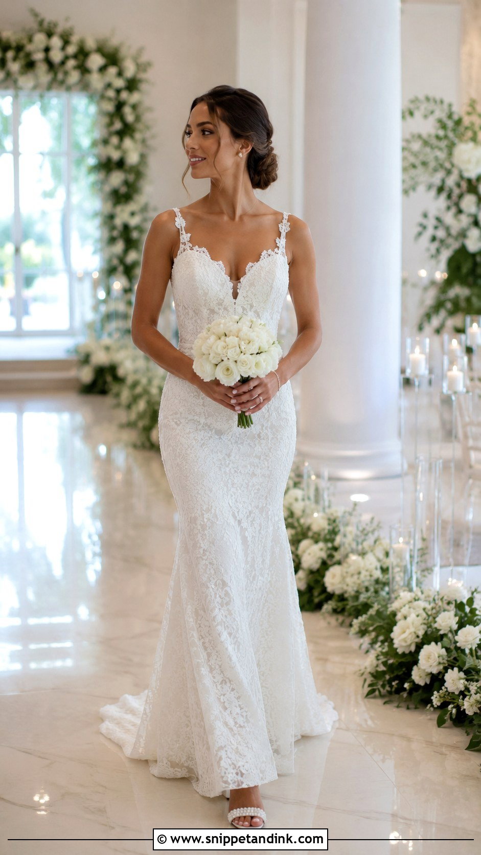 Pearl Block Heels With Lace Wedding Dress - Snippet and Ink - 20 High Heels for Wedding Ideas