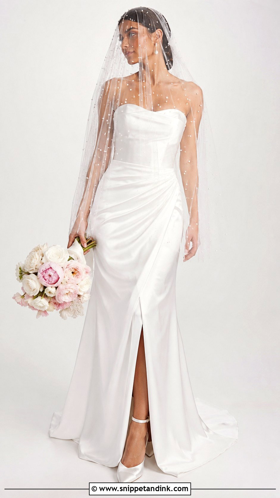 Pearl Blusher Veil With Strapless Dress - Snippet and Ink - 25 Veil Covering Face Ideas
