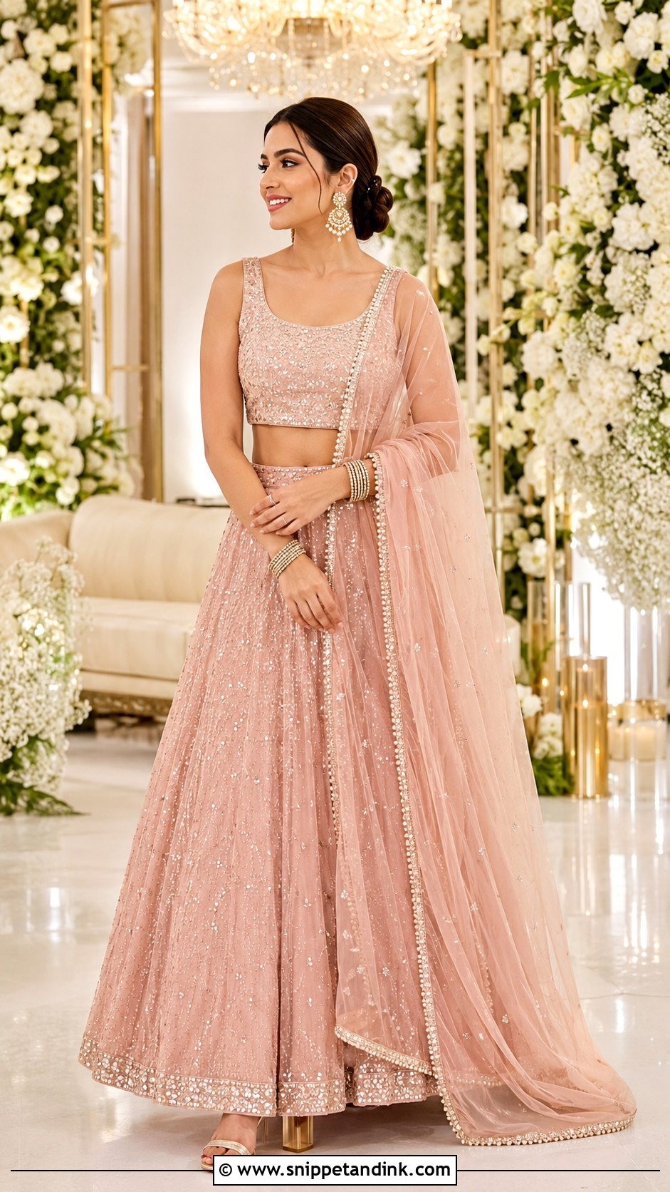 Pearl Border Chundadi With Sequin Lehenga - Snippet and Ink - 20 Chundadi Design for Marriage Ideas