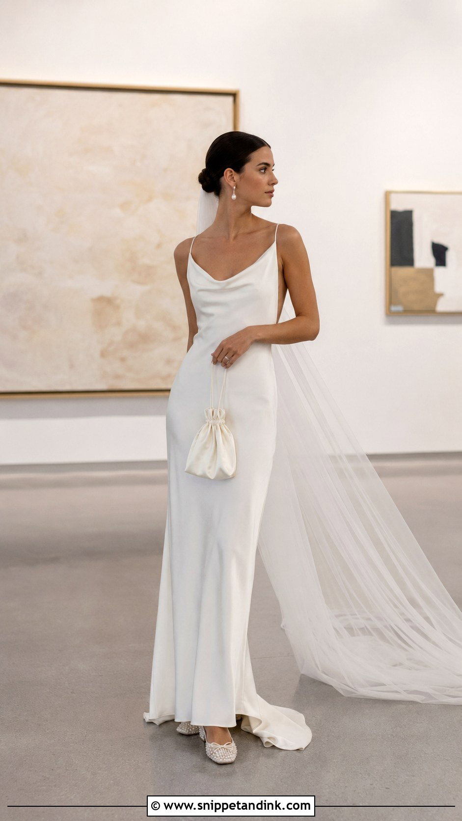 Pearl Bridal Ballet Flats With Minimalist Slip Dress - Snippet and Ink - 20 Bridal Ballet Flats Ideas