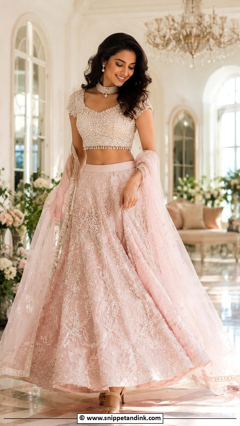 Pearl Bridal Blouse With Pastel Lehenga - Snippet and Ink - 30 Bride Blouse Designs