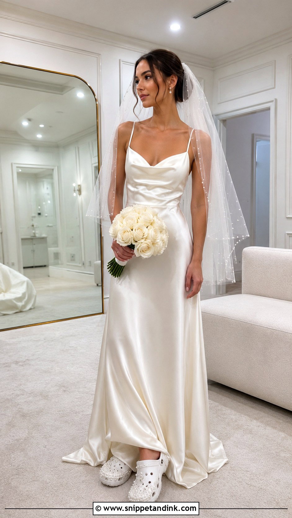 Pearl Bridal Crocs With Satin Gown - Snippet and Ink - 20 Bridal Crocs Ideas