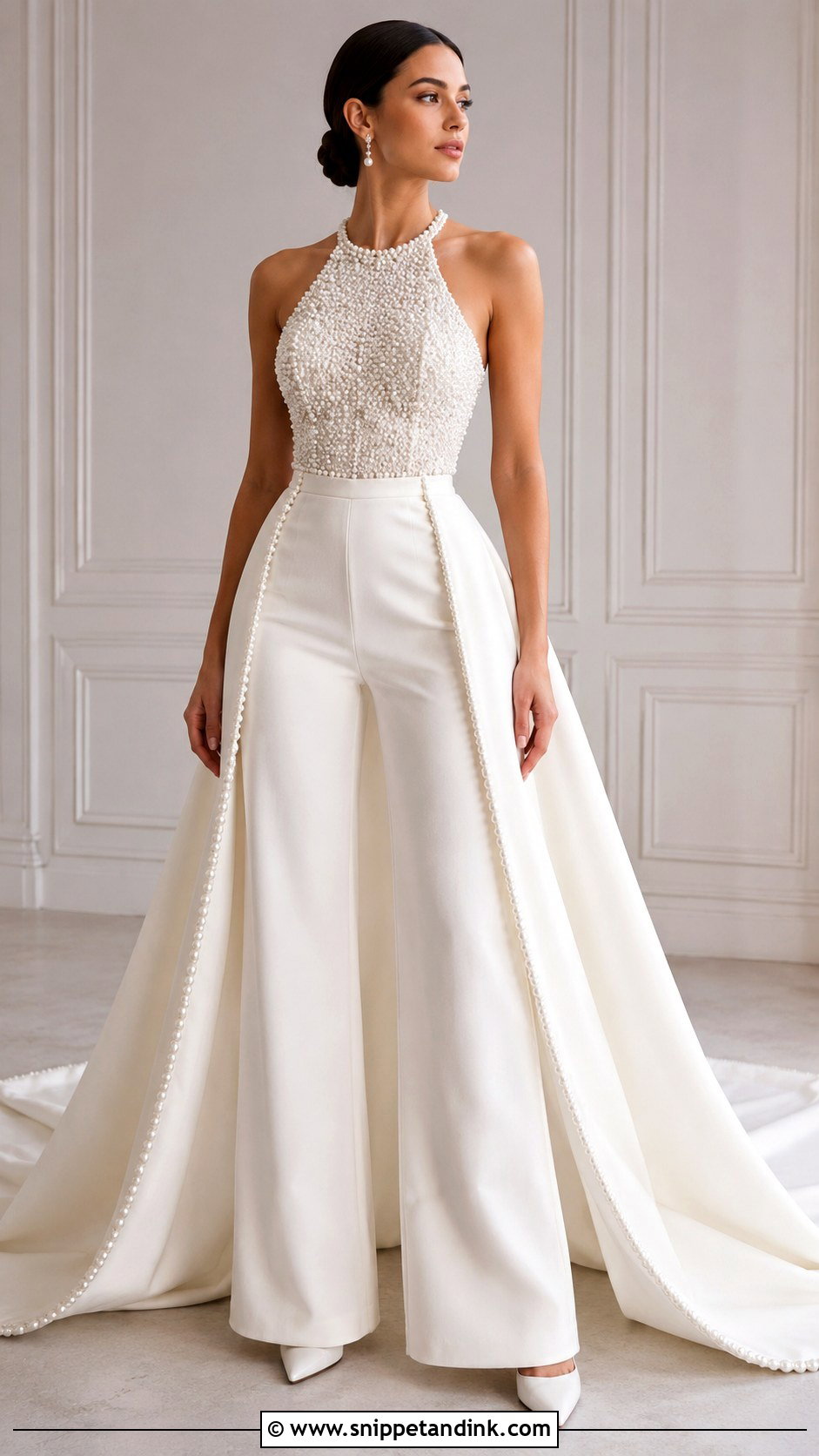 Pearl Bridal Jumpsuit With Train - Snippet and Ink - 25 Bridal Jumpsuit with Train Ideas