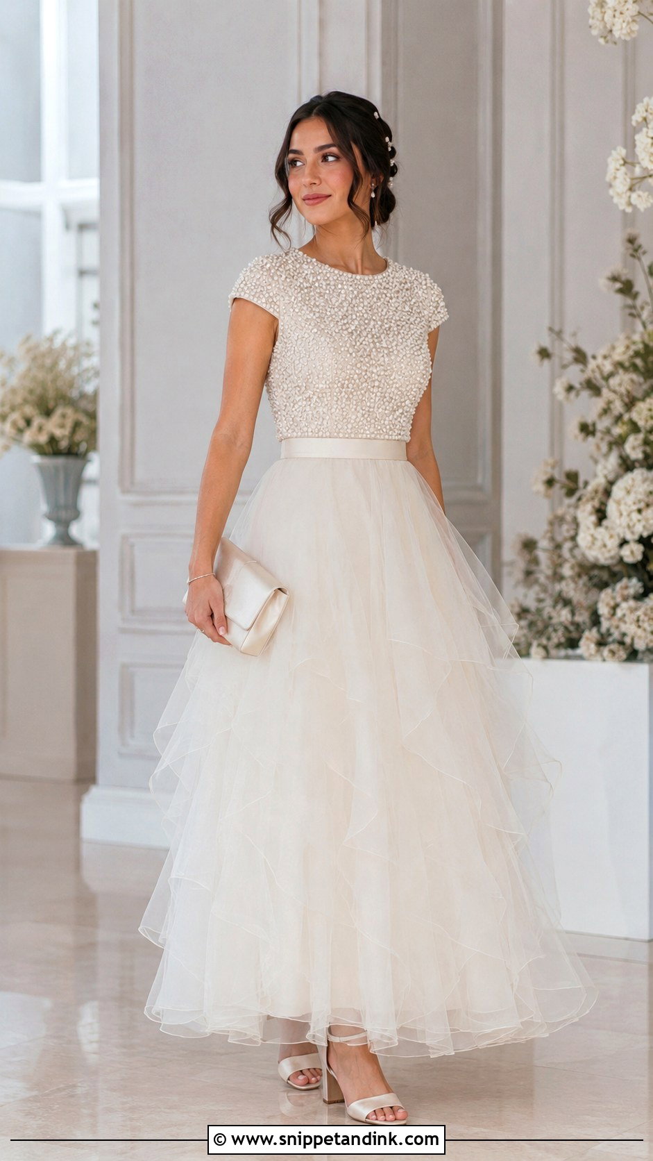 Pearl Bridal Top With Tulle Skirt - Snippet and Ink - 20 Bride Top Ideas