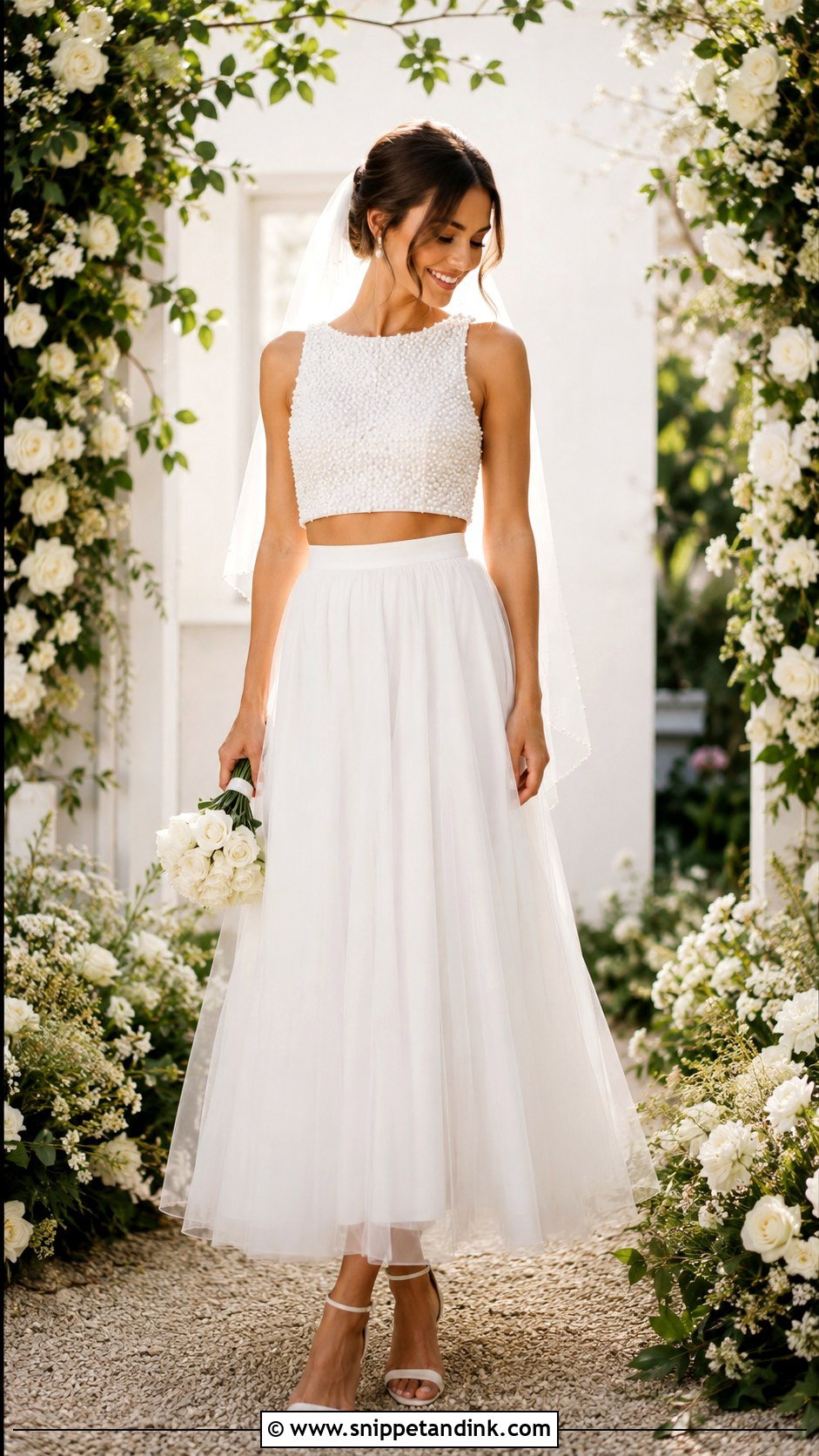 Pearl Bridal Top With Tulle Skirt - Snippet and Ink - 20 Bridal Tops Ideas