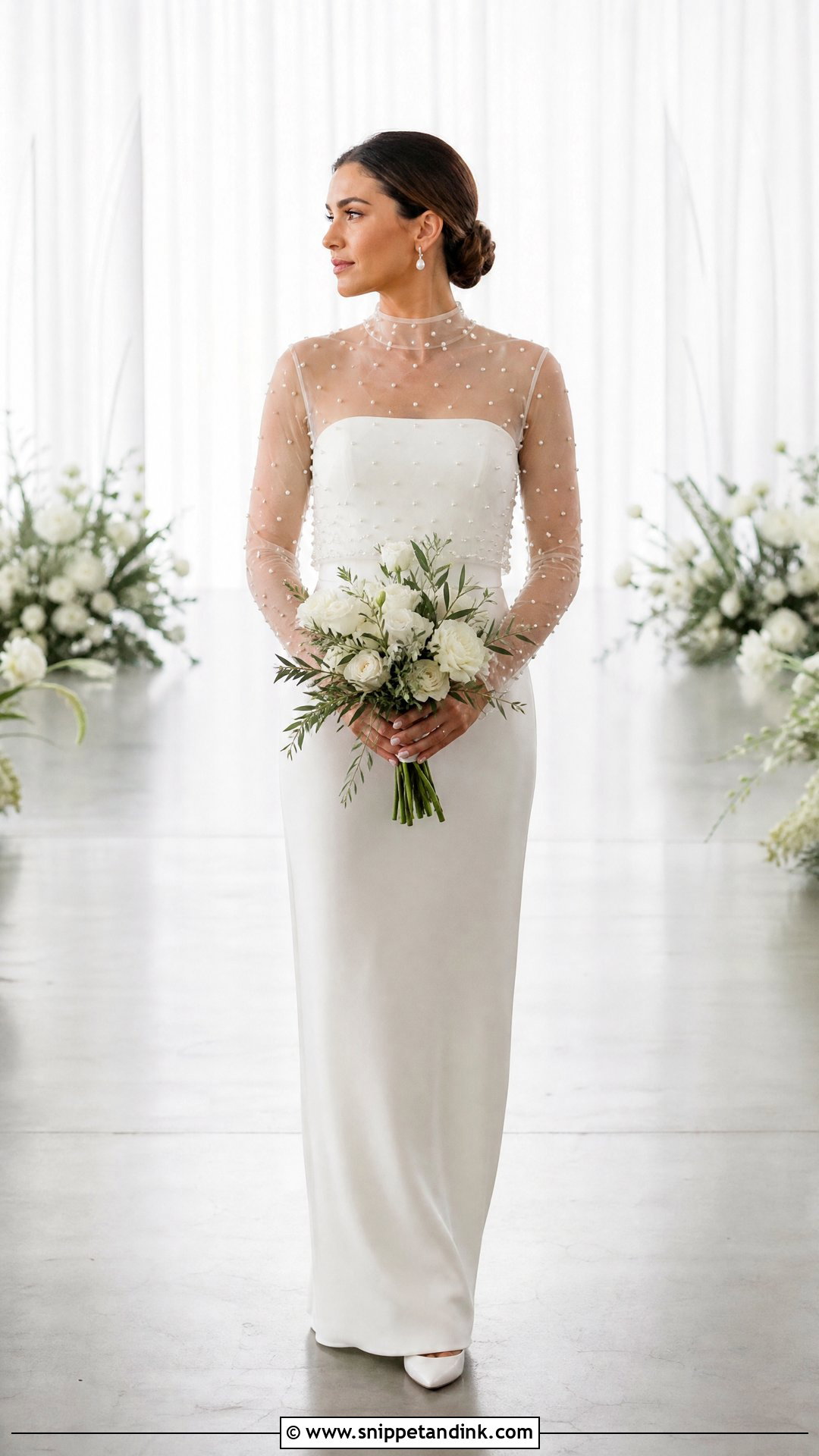 Pearl Bridal Topper With Minimal Winter Wedding Dress - Snippet and Ink - 25 Winter Wedding Dress Coverups Ideas