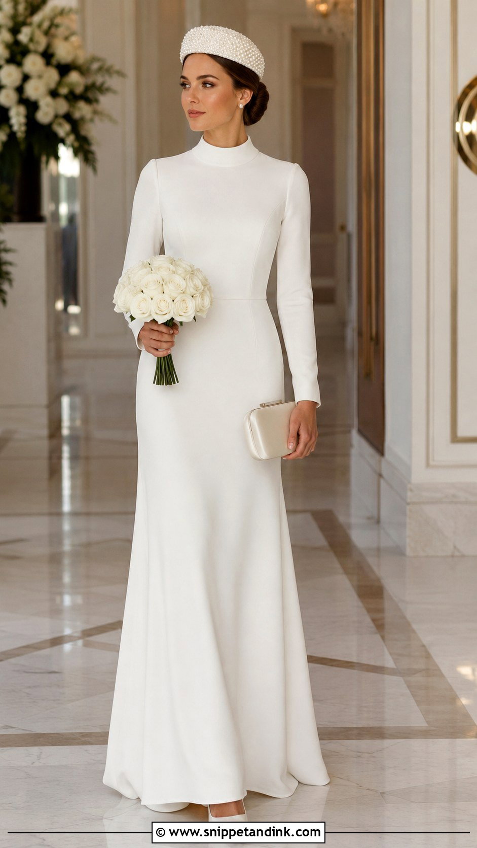 Pearl Bride Hat With Simple Gown - Snippet and Ink - 20 Bride with Hat Ideas