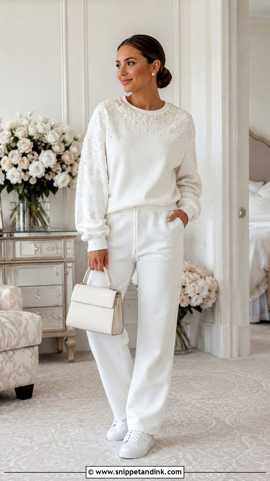 Pearl Bride Sweat Suit With Straight Leg Pants - Snippet and Ink - 20 Bride Sweat Suit Ideas