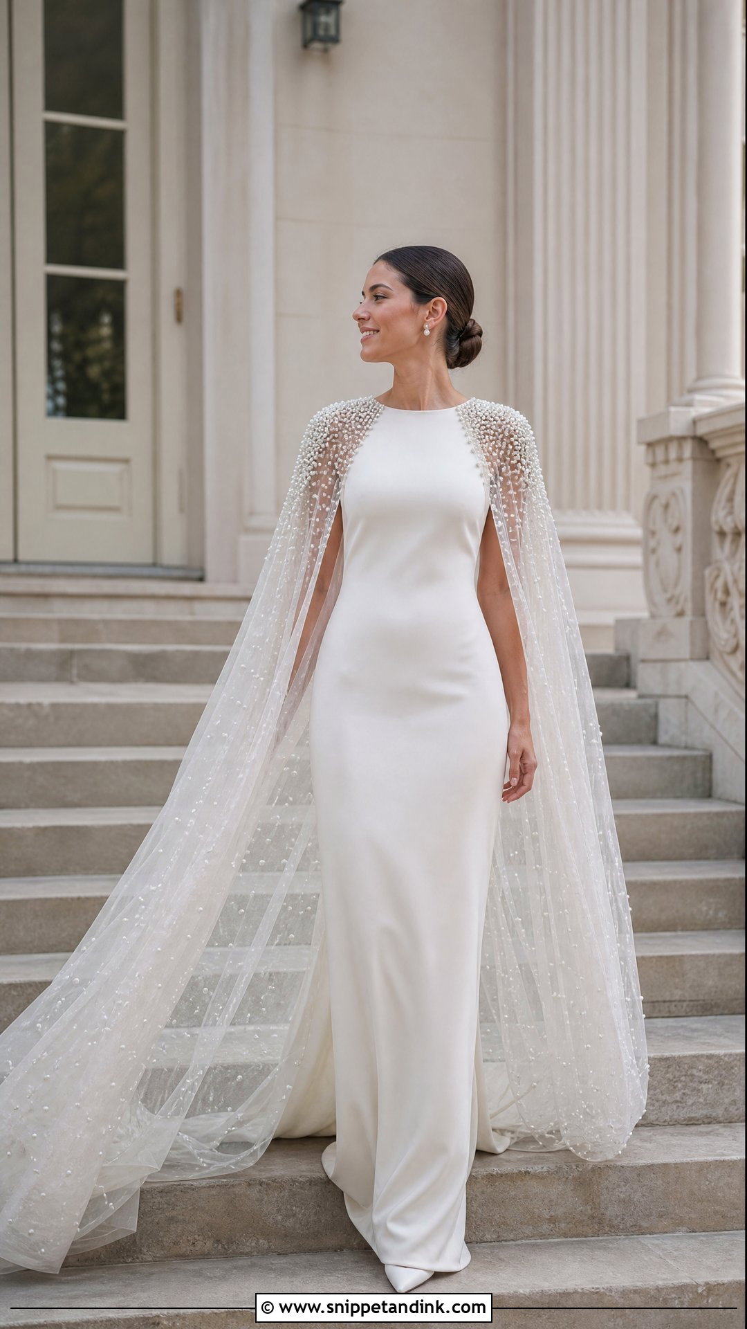 Pearl Cape Bridal Dress - Snippet and Ink - 20 Pearl Bridal Dress Ideas