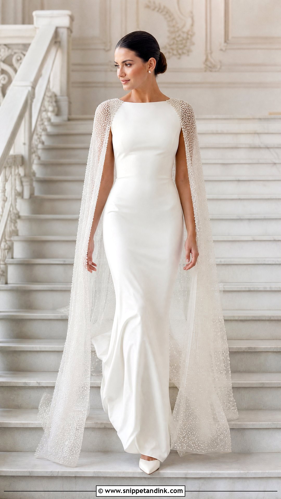 Pearl Cape Sleeve Wedding Dress - Snippet and Ink - 20 Vintage Pearl Wedding Dress Ideas