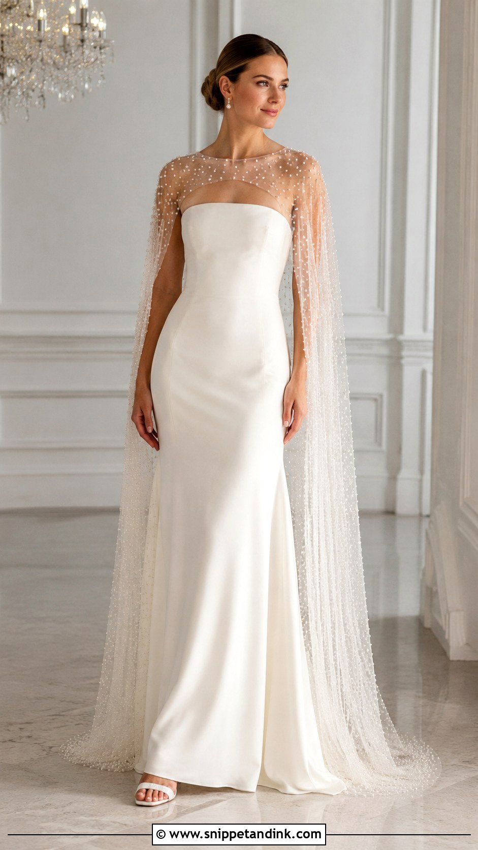 Pearl Cape Wedding Dress - Snippet and Ink - 30 Cape Wedding Dress Ideas