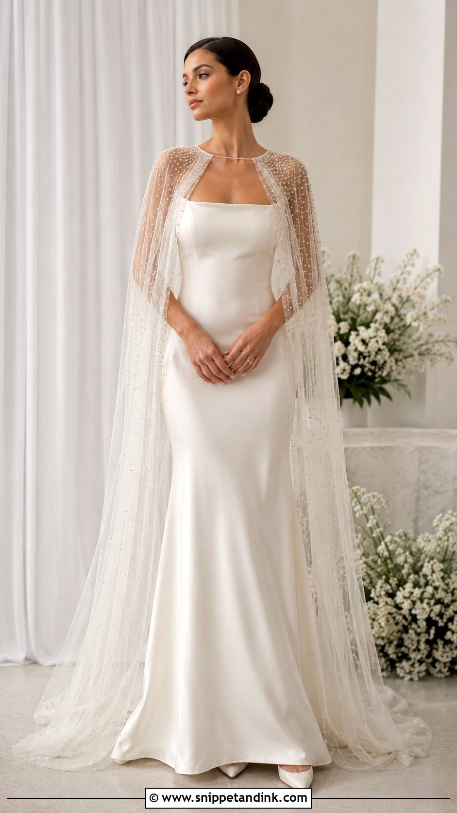 Pearl Cape Wedding Dress - Snippet and Ink - 30 Wedding Dress with Cape Ideas