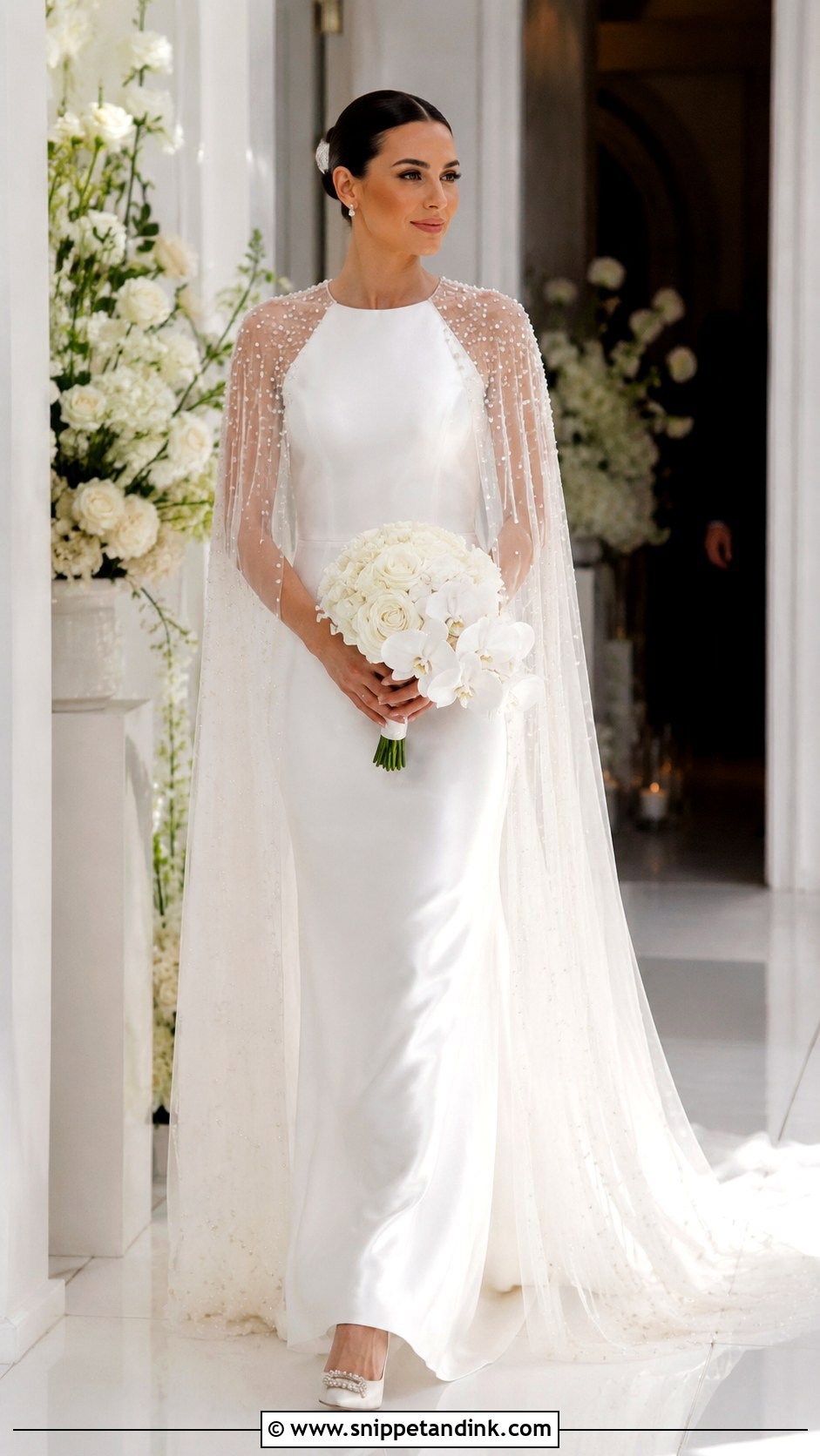Pearl Cape Wedding Dress - Snippet and Ink - 25 Pearls Wedding Dresses