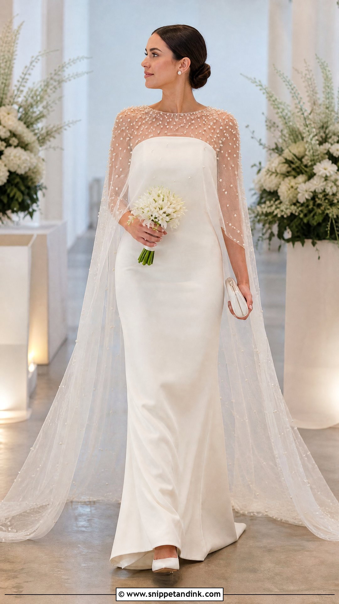 Pearl Cape Wedding Dress - Snippet and Ink - 20 Pearl Detail Wedding Dress Ideas
