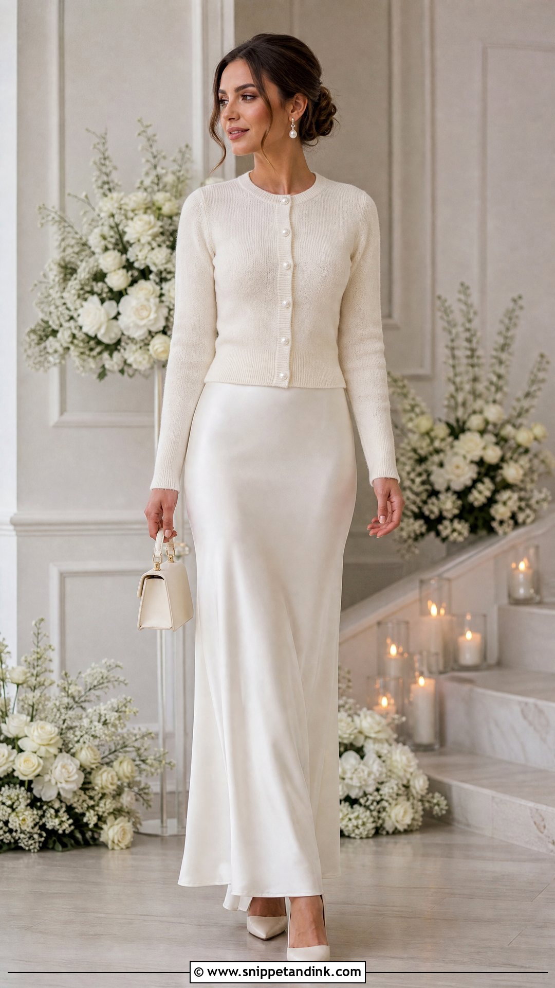 Pearl Cardigan With Satin Bridal Gown - Snippet and Ink - 20 Wedding Cardigan Ideas