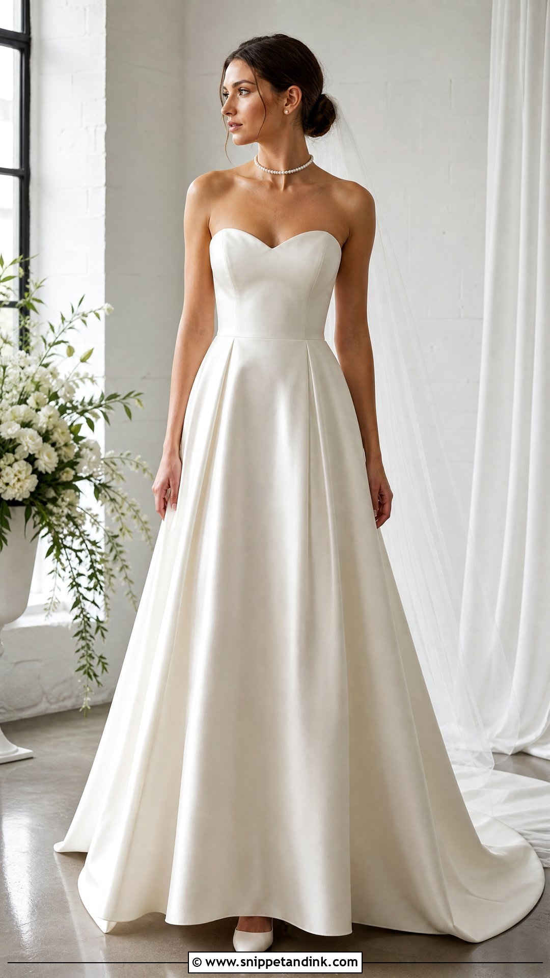 Pearl Choker With Strapless Wedding Dress - Snippet and Ink - 20 Wedding Dress Necklace Ideas