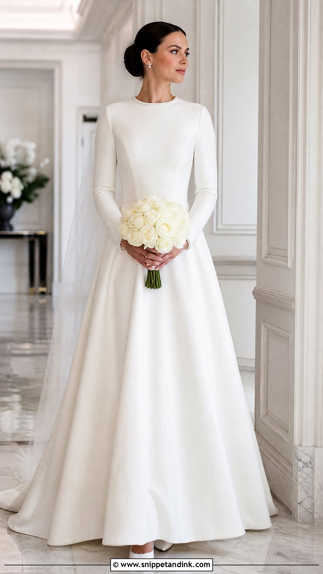 Pearl Collar Fit and Flare Wedding Dress - Snippet and Ink - 20 Wedding Dress with Collar Ideas