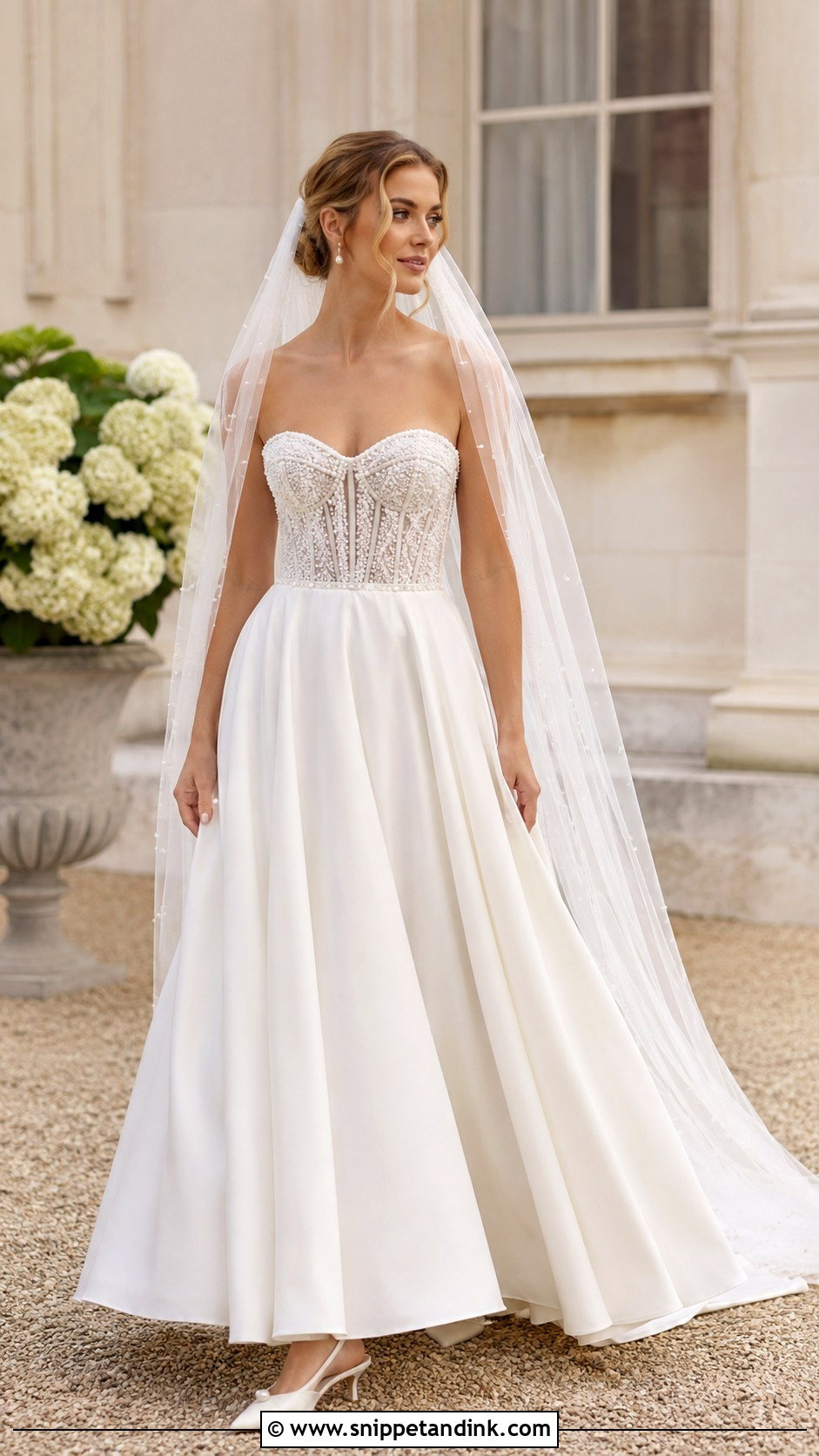 Pearl Corset A Line Wedding Dress - Snippet and Ink - 20 Glam Wedding Dresses