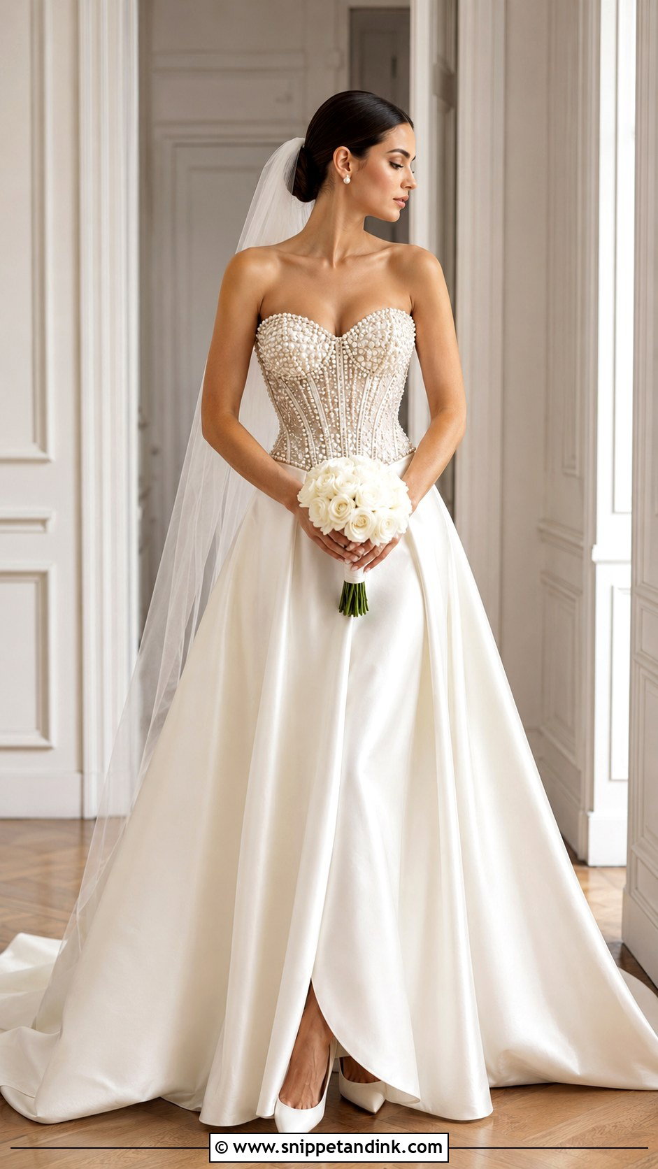 Pearl Corset And Clean Satin Skirt Wedding Dress - Snippet and Ink - 20 Corset and Skirt Wedding Dress Ideas