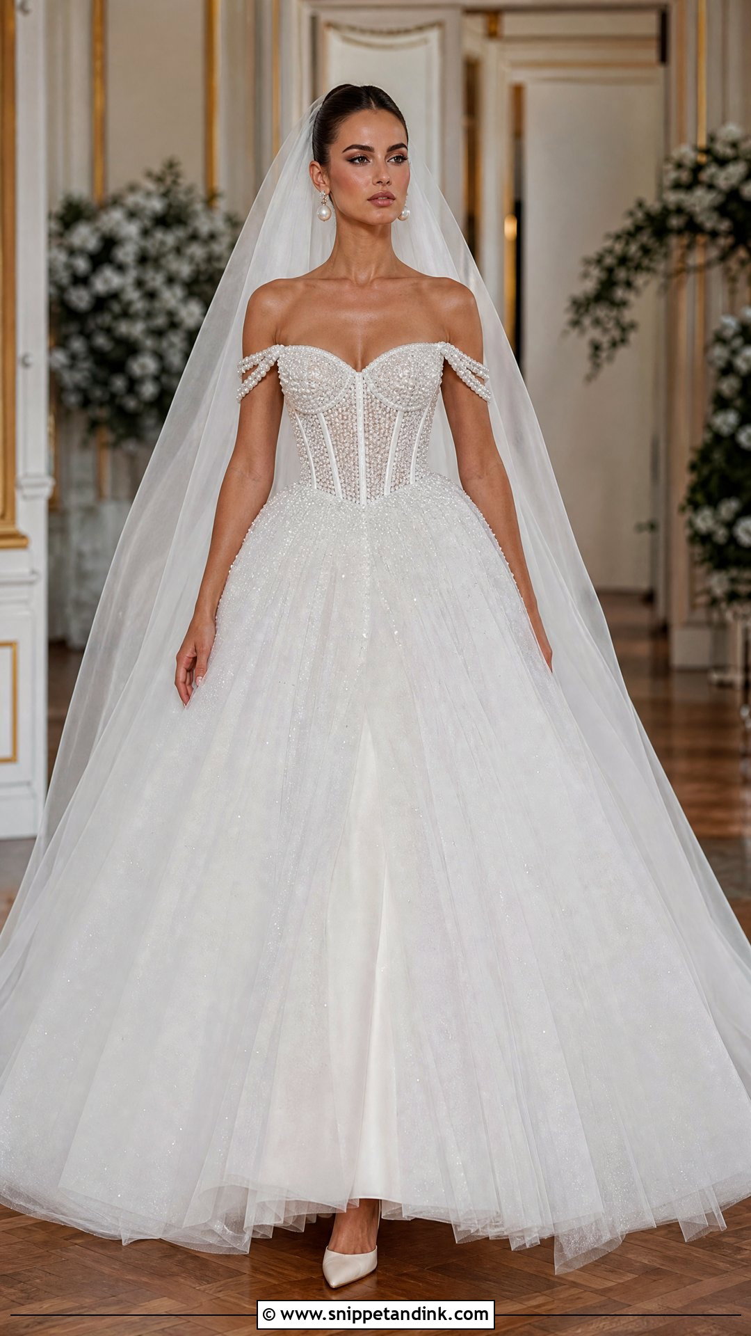 Pearl Corset Ball Gown Wedding Dress - Snippet and Ink - 20 Vintage Pearl Wedding Dress Ideas