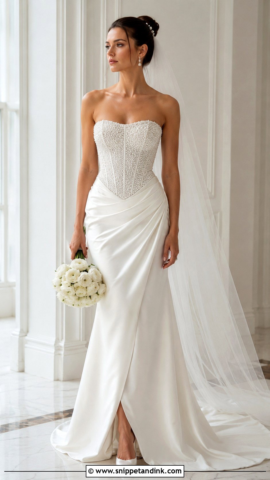 Pearl Corset Basque Waist Wedding Dress - Snippet and Ink - 20 Corset Basque Waist Wedding Dress Ideas
