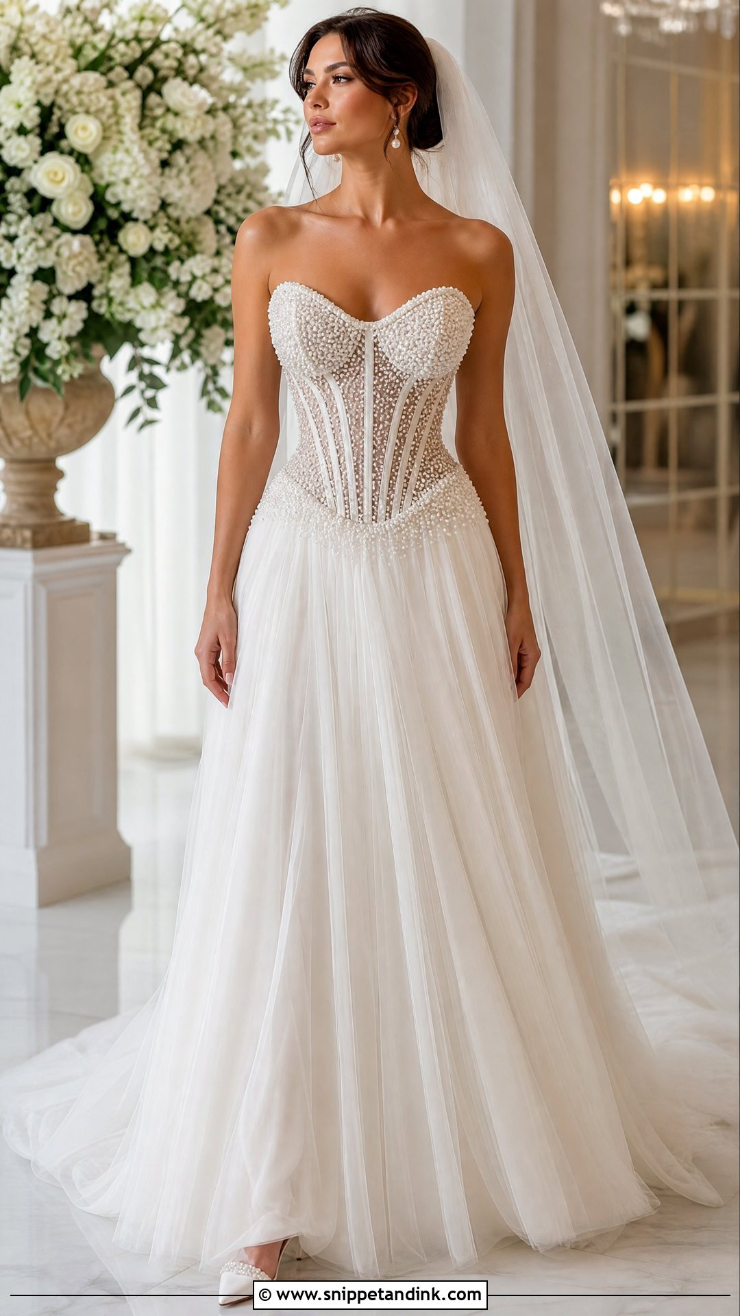 Pearl Corset Bridal Dress - Snippet and Ink - 20 Pearl Bridal Dress Ideas