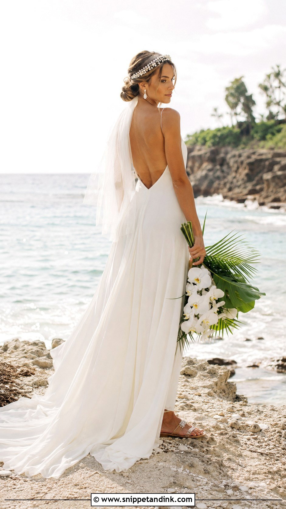Pearl Crown Bride With Beach Dress - Snippet and Ink - 20 Crown Bride Ideas