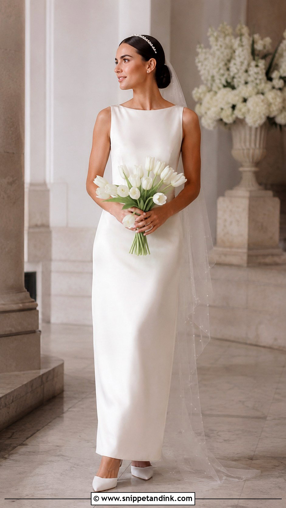 Pearl Crown Bride With Satin Dress - Snippet and Ink - 20 Crown Bride Ideas