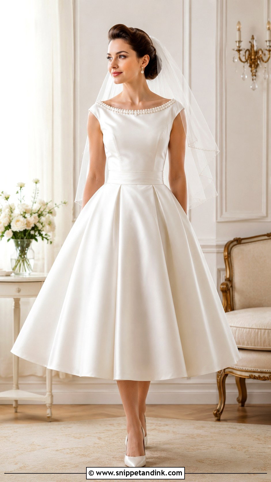 Pearl Detail 50s Wedding Dress - Snippet and Ink - 30 50s Wedding Dress Ideas