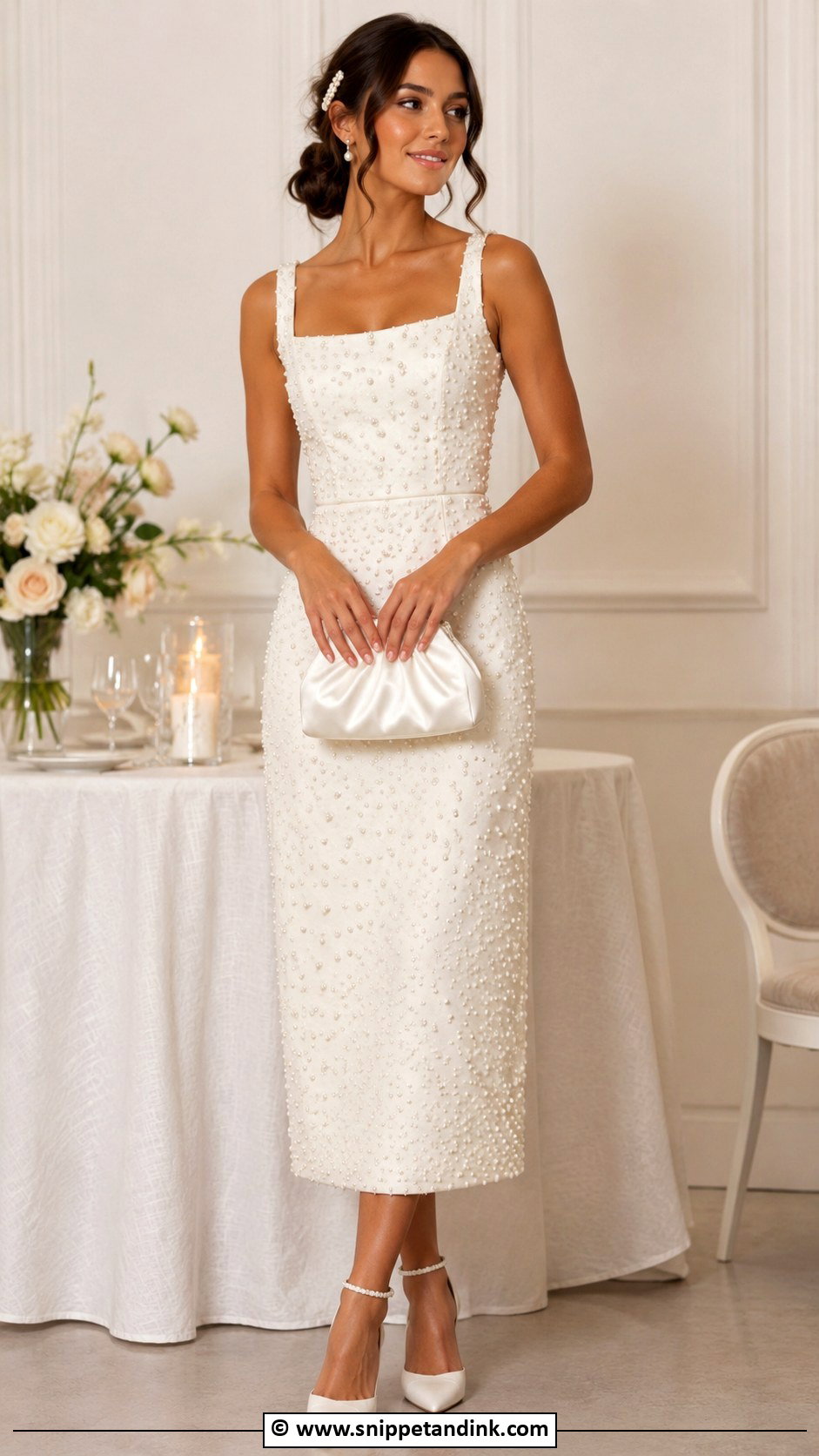 Pearl Detail Bride Party Dress Outfit - Snippet and Ink - 25 Bride Party Dress Ideas