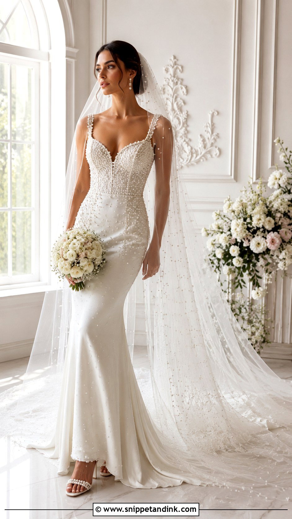 Pearl Detail Cathedral Wedding Dress - Snippet and Ink - 30 Cathedral Wedding Dress Ideas