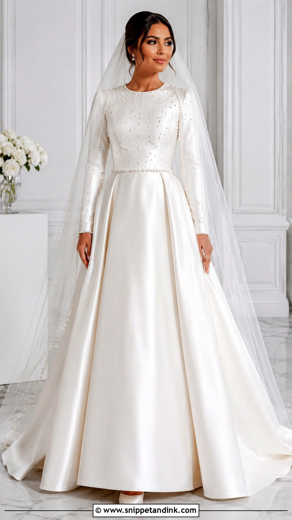 Pearl Detail Christian Bridal Gown - Snippet and Ink - 30 Christian Bridal Gown Ideas
