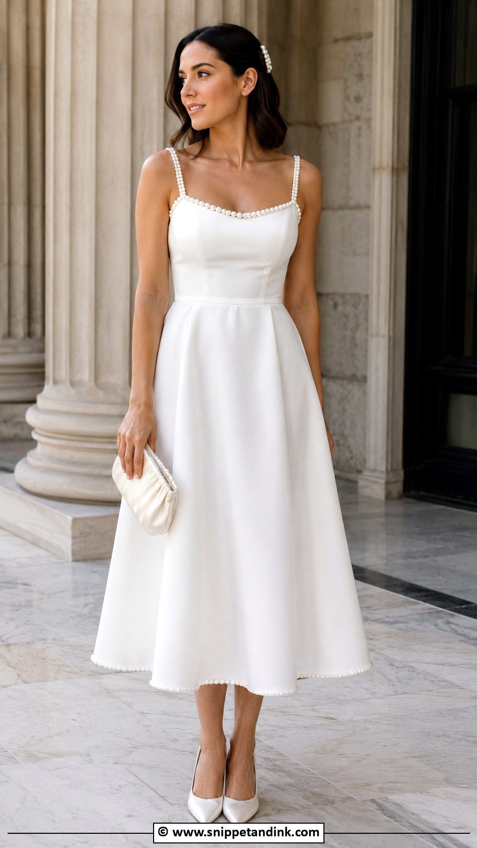 Pearl Detail Dress Court Wedding Outfit - Snippet and Ink - 30 Court Wedding Outfit the Bride Ideas