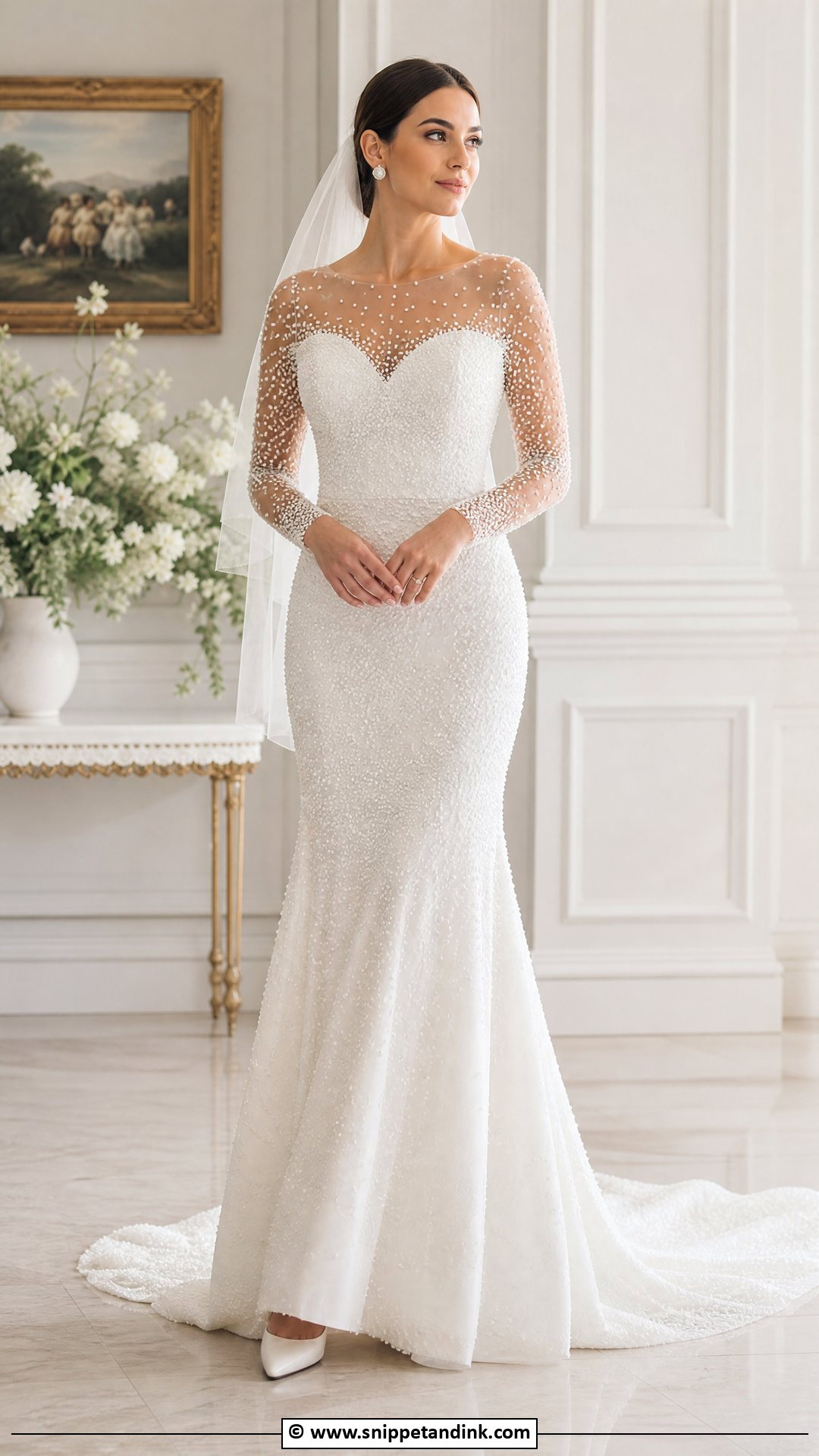 Pearl Detail Fit And Flare Wedding Dress - Snippet and Ink - 35 Fit and Flare Wedding Dress Ideas