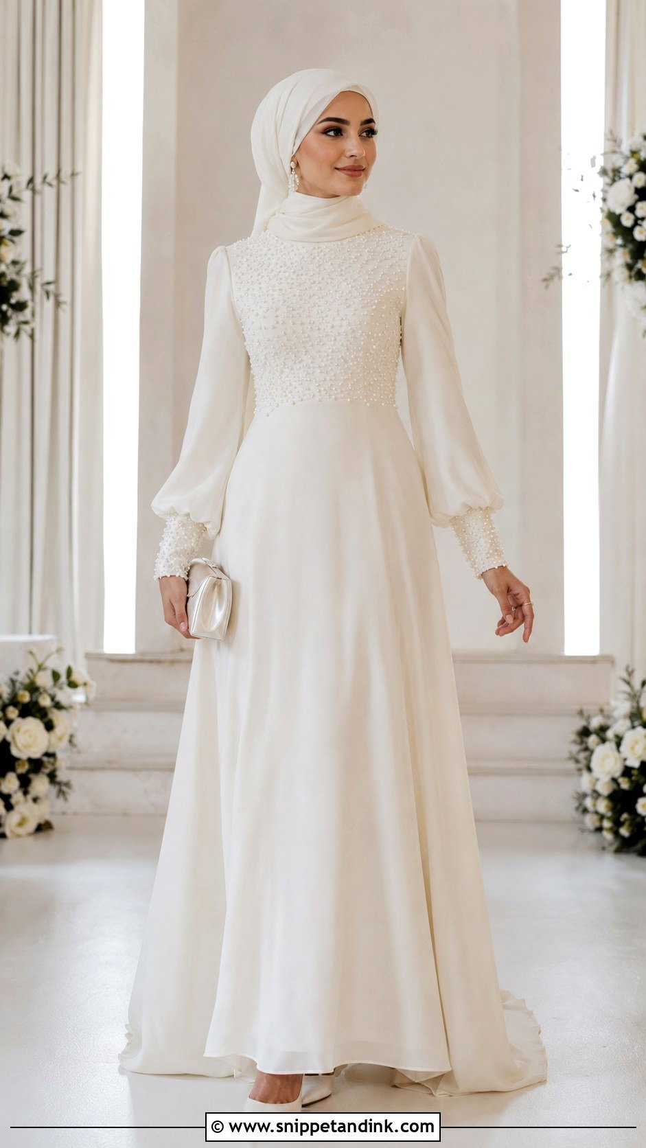 Pearl Detail Hijab Wedding Dress - Snippet and Ink - 25 Simple Hijab Wedding Dresses