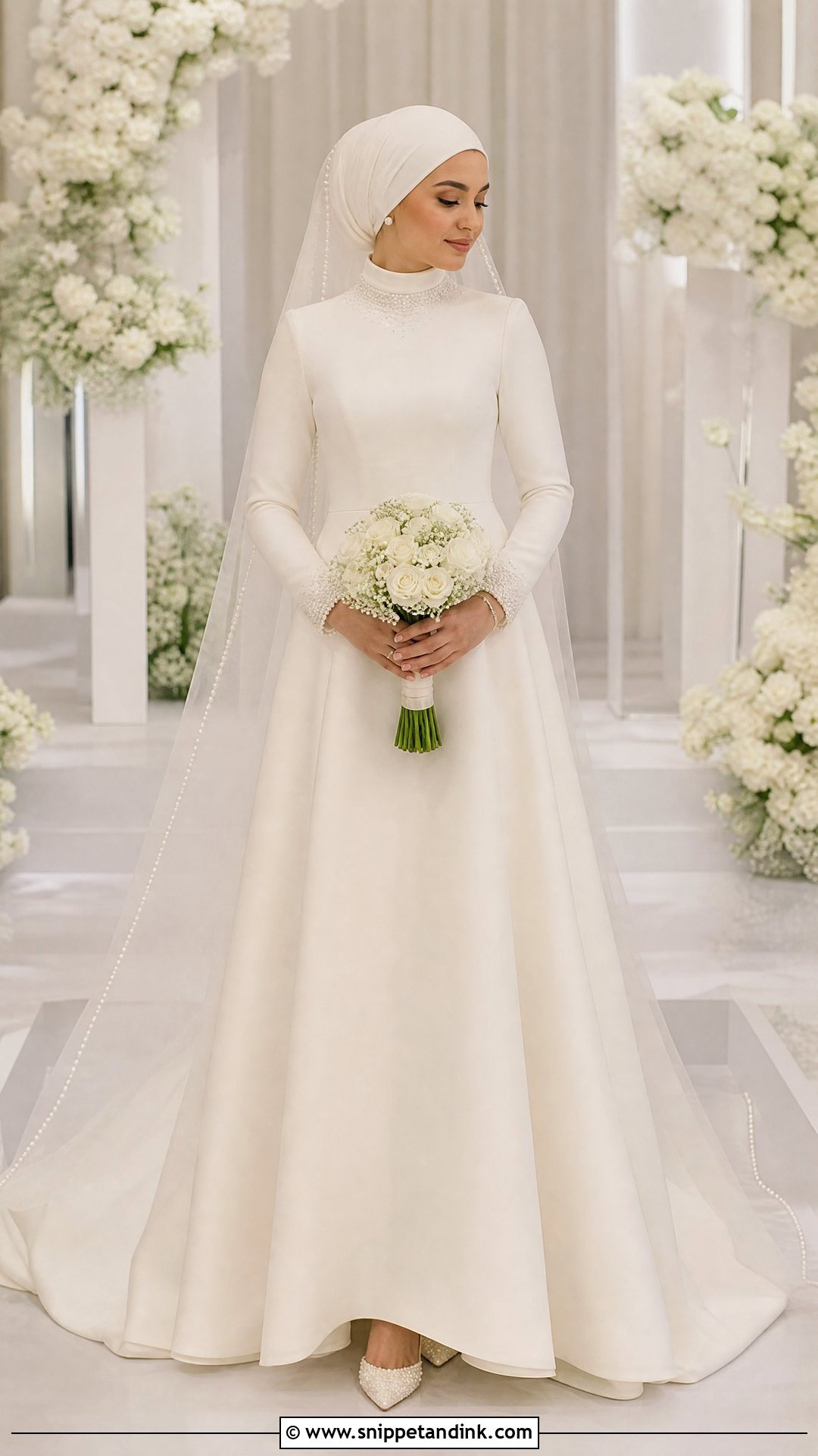 Pearl Detail Hijabi Wedding Dress - Snippet and Ink - 25 Simple Hijabi Wedding Dress Ideas