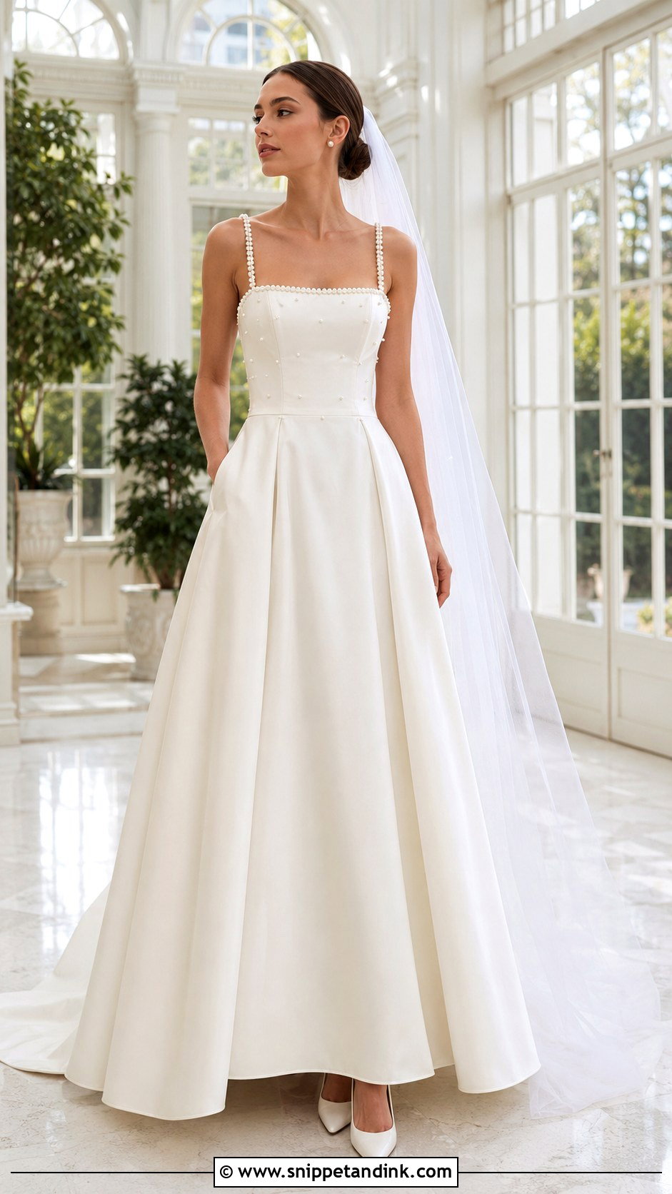 Pearl Detail Satin Wedding Dress - Snippet and Ink - 20 Classy Satin Wedding Dress Ideas