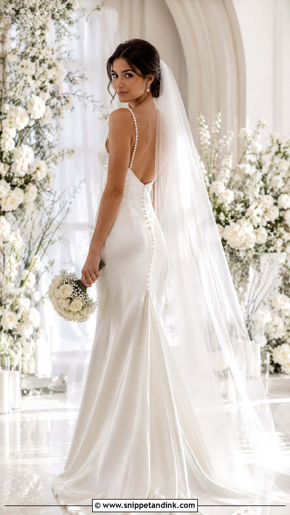 Pearl Detail Satin Wedding Dress - Snippet and Ink - 30 Satin Wedding Dresses