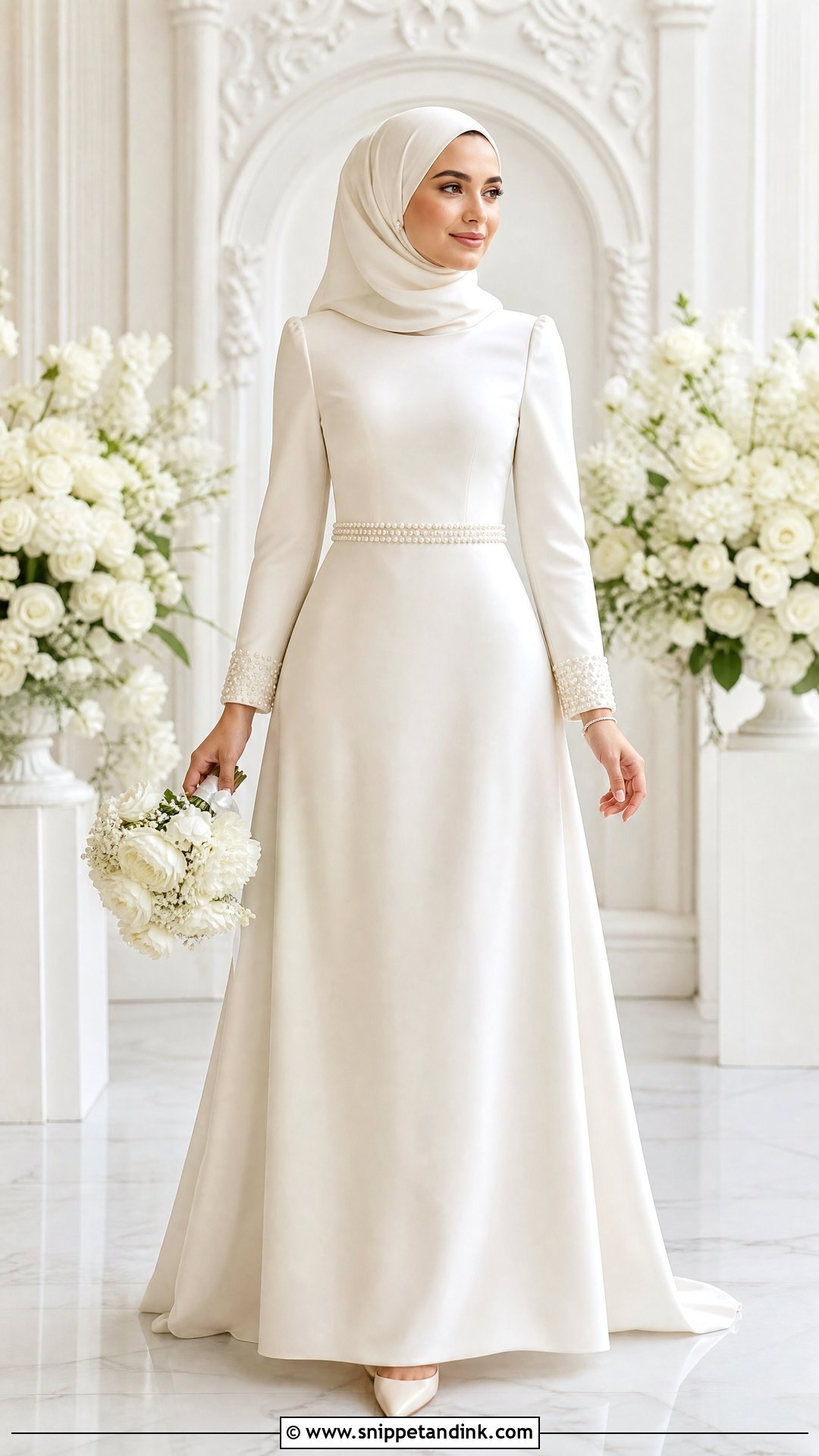 Pearl Detail Wedding Dress Hijab - Snippet and Ink - 25 Simple Wedding Dress Hijab Ideas