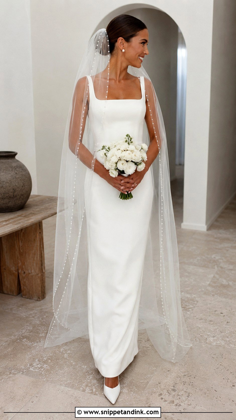 Pearl Double Veil With Simple Wedding Dress - Snippet and Ink - 20 Double Veil Ideas