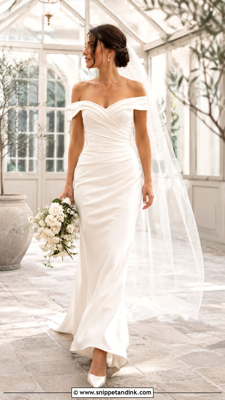 Pearl Drop Veil With Off the Shoulder Dress - Snippet and Ink - 20 Beaded Veils