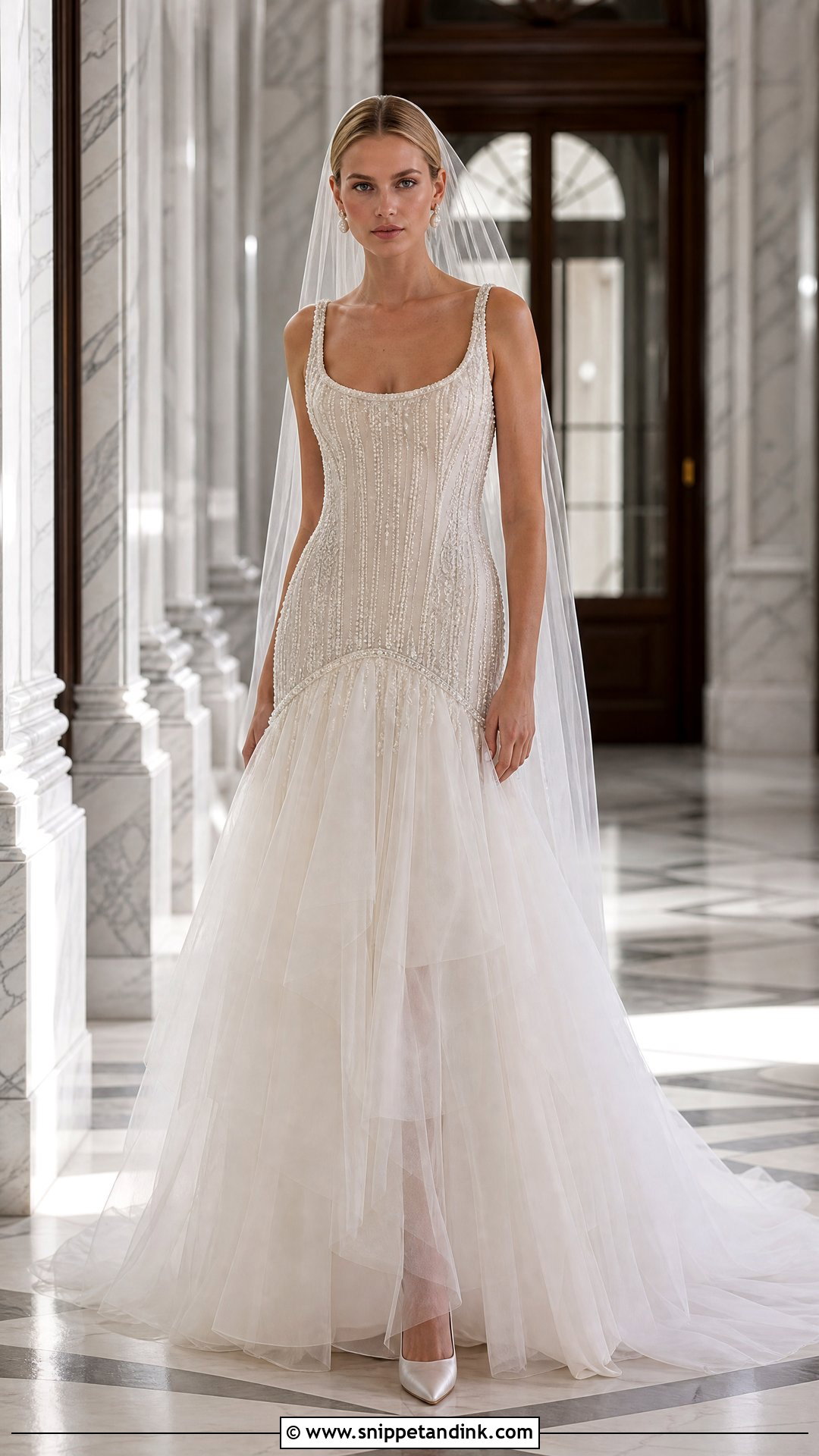 Pearl Drop Waist Bridal Dress - Snippet and Ink - 20 Pearl Bridal Dress Ideas