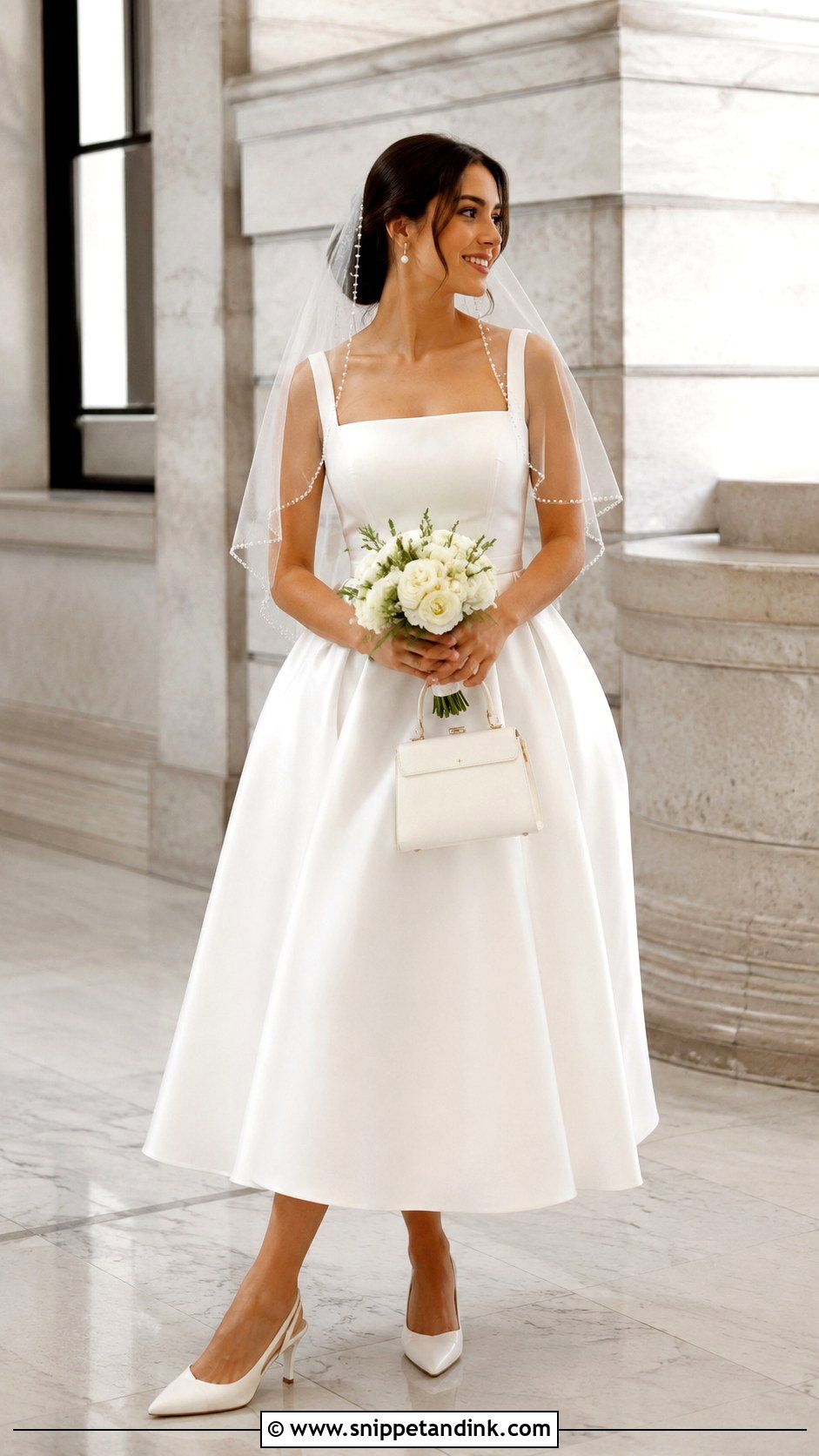 Pearl Edge Elbow Veil With Tea Length Dress - Snippet and Ink - 20 Beaded Veils