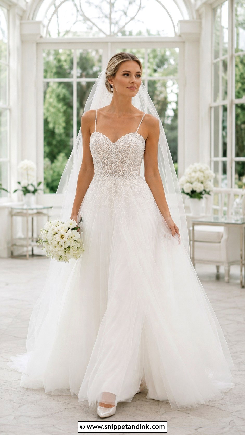 Pearl Embellished April Wedding Dress - Snippet and Ink - 20 April Wedding Dress Ideas