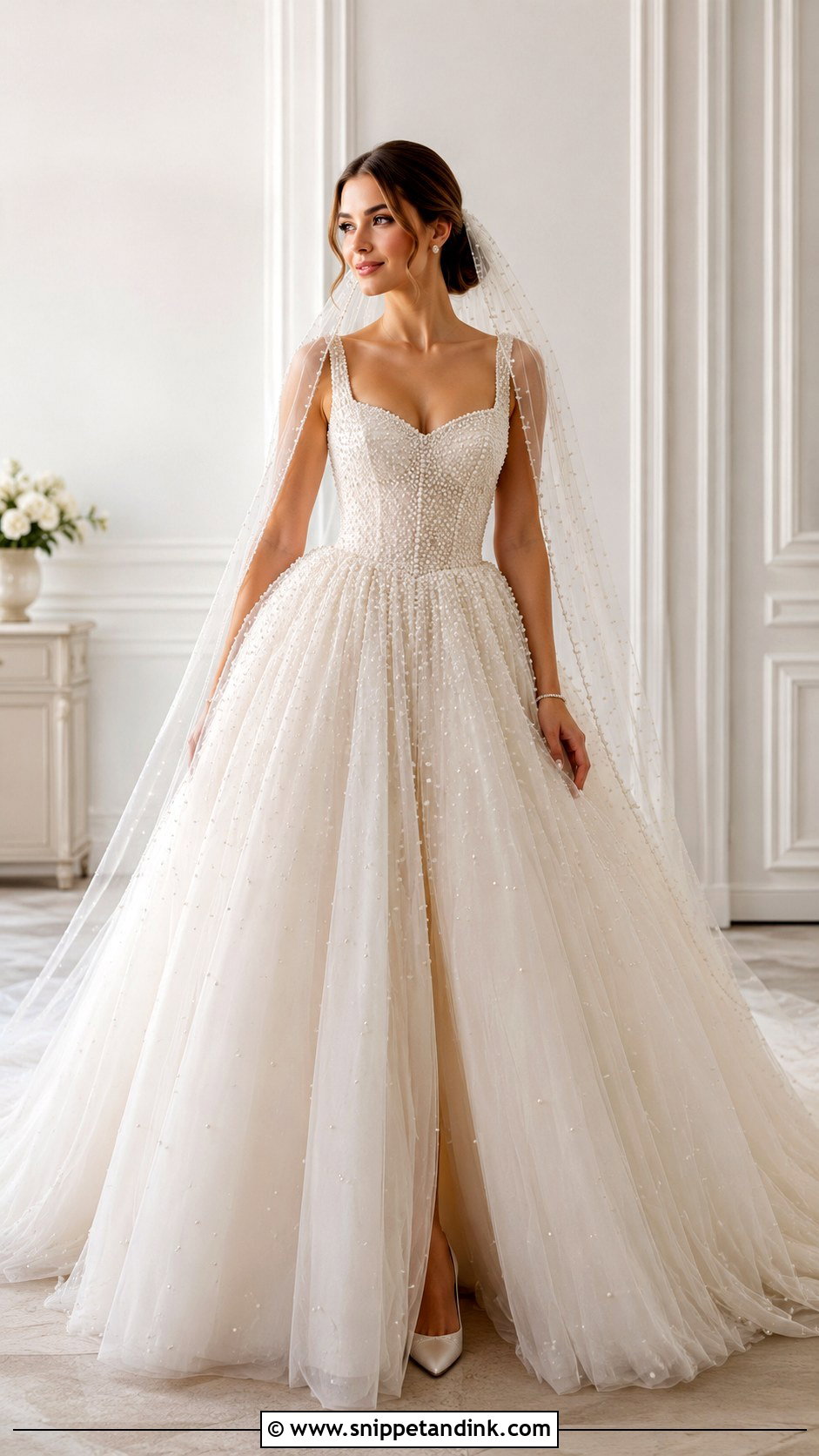 Pearl Embellished Ball Gown Wedding Dress - Snippet and Ink - 20 Ball Gown Wedding Dress Princess Ideas